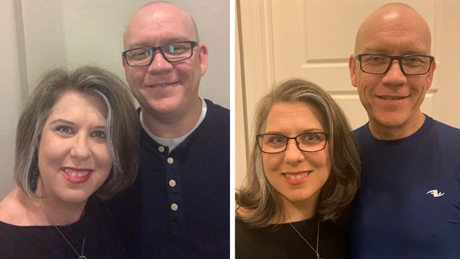 Carrie and Steve shown before and after adopting a plant-based diet