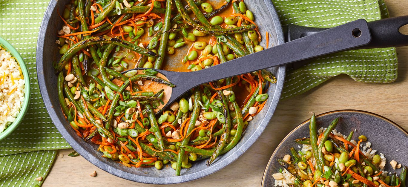 Curried Blistered Green Beans with Orange Rice - Forks Over Knives