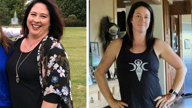 Miranda Haes before and after adopting a plant-based diet for diabetes - side-by-side photos of young woman with significant weight loss