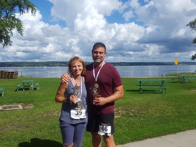 Tim and Heather Kaufman after competing in a race