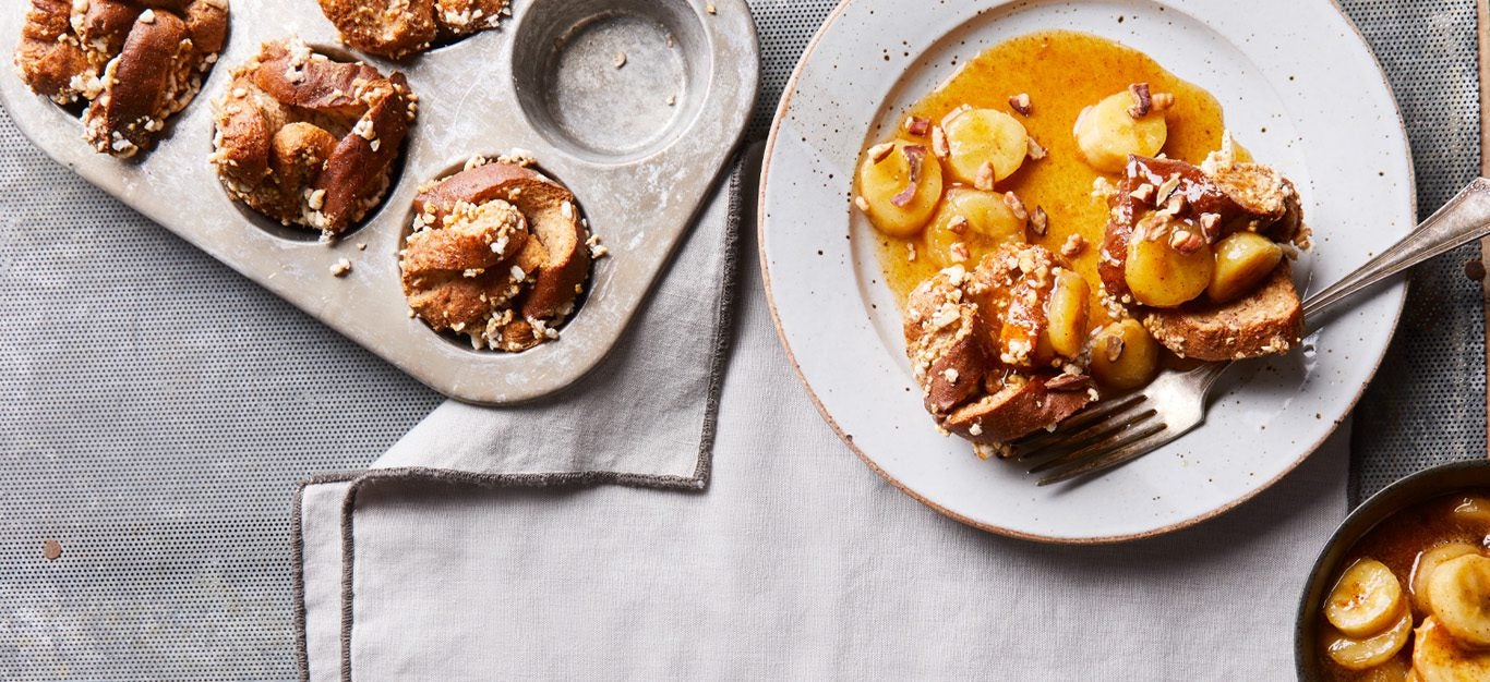 Crispy Vegan French Toast Cups with Bananas Foster - Forks Over Knives