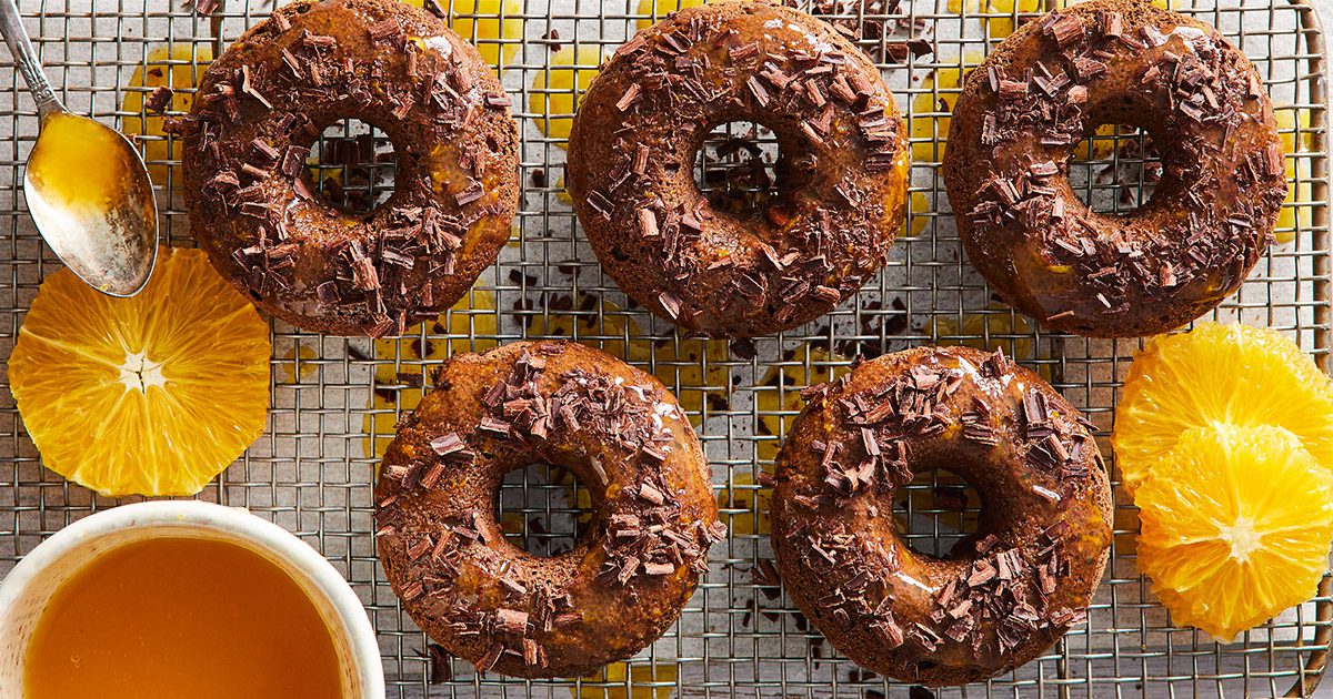 Chocolate-Orange Dessert Donuts with Orange Sauce - Forks Over Knives