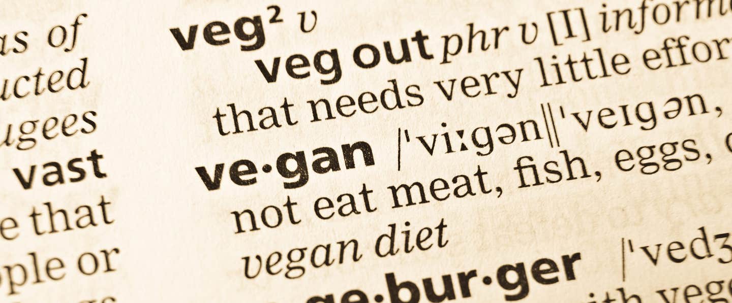 A close-up of the dictionary entry for the word "vegan"