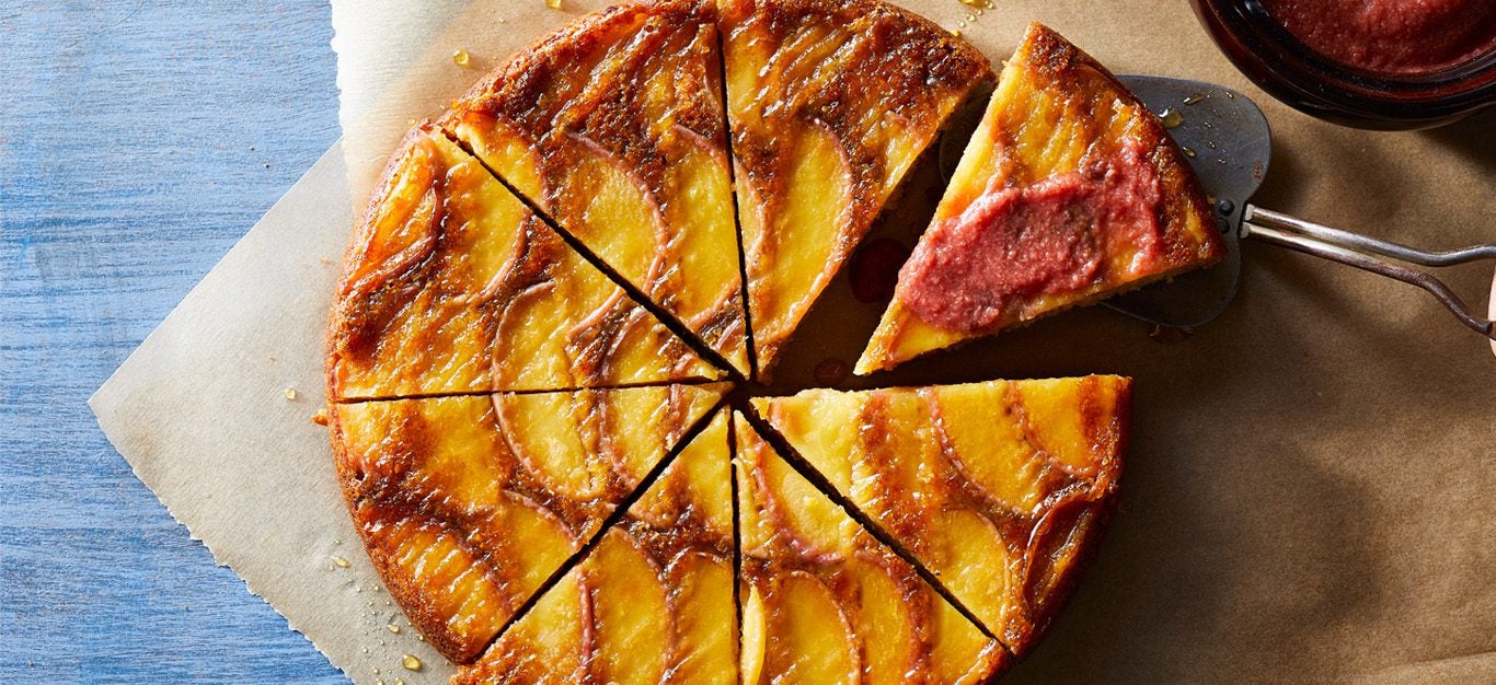 Polenta Cake with Apples and Cherry Compote Forks Over Knives