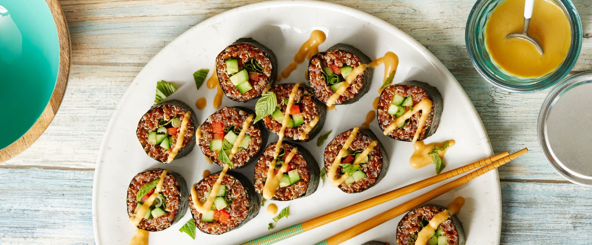 Quinoa Sushi with Thai Peanut Dipping Sauce - Forks Over Knives