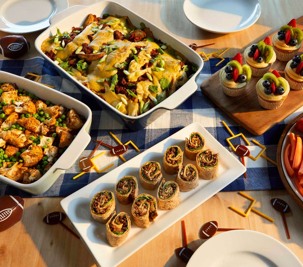 A spread of vegan super bowl foods