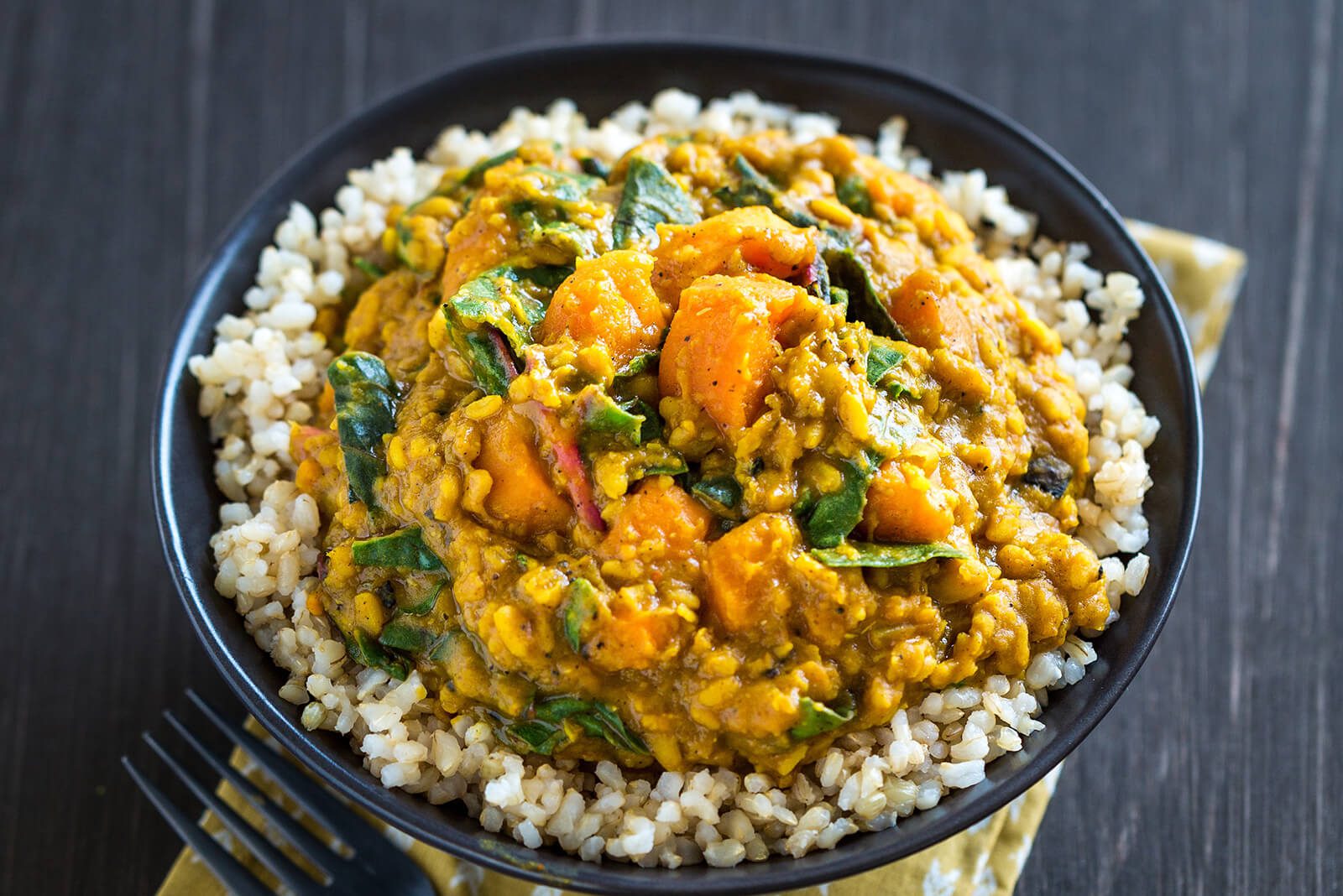 Lentil, Chard & Sweet Potato Curry - vegan recipes