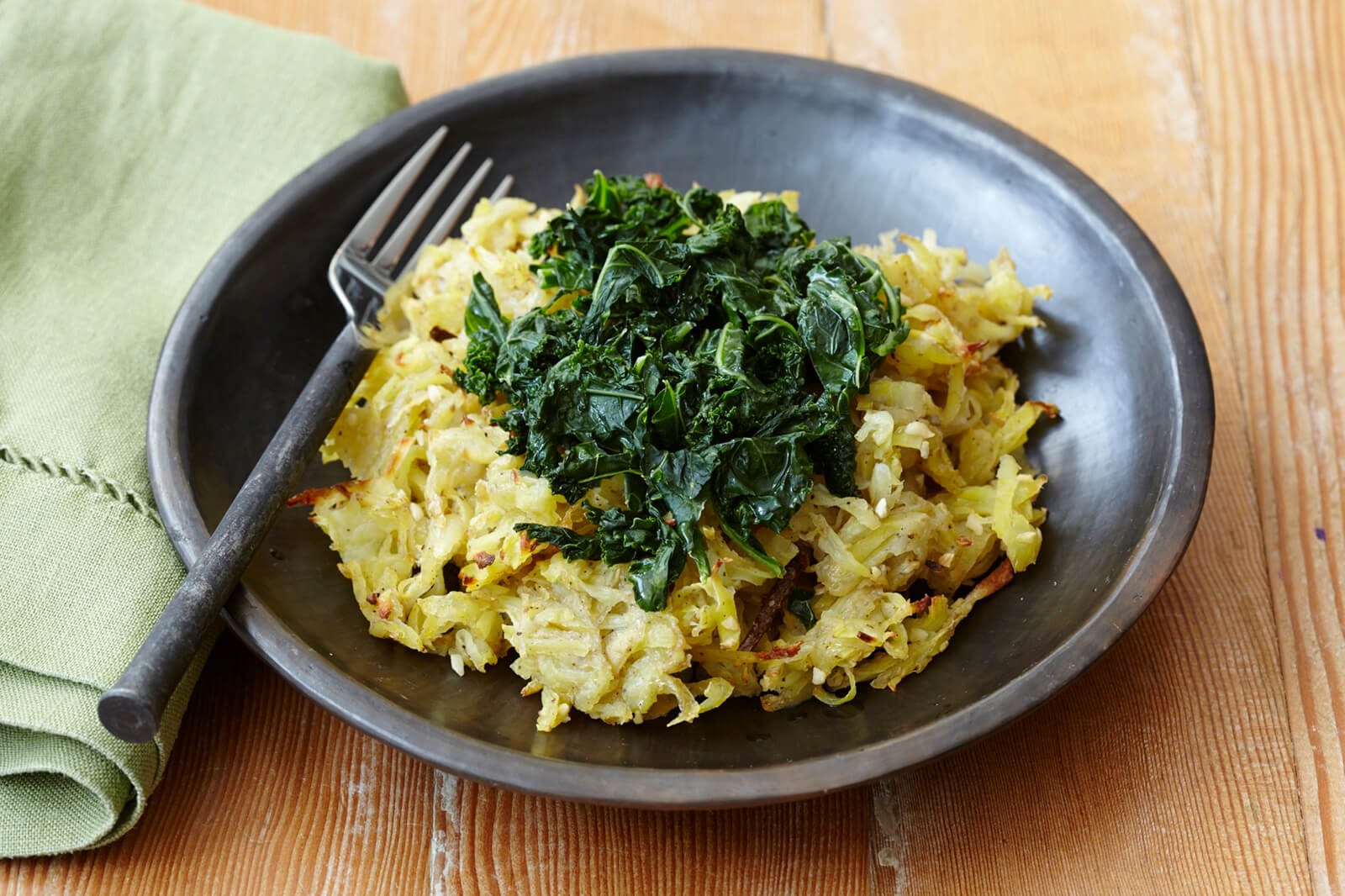 Garlic Hash Browns with Kale