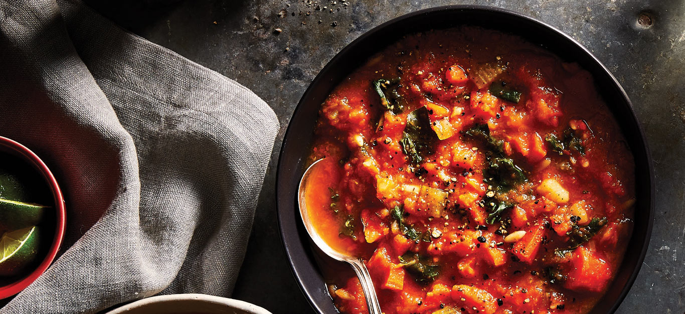 Carrot Ginger Soup with Orzo and Kale