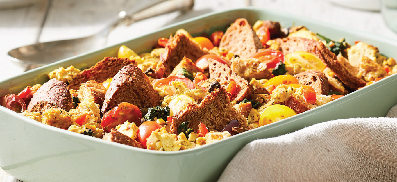 Scrambled Tofu Casserole with Mushrooms and Spinach