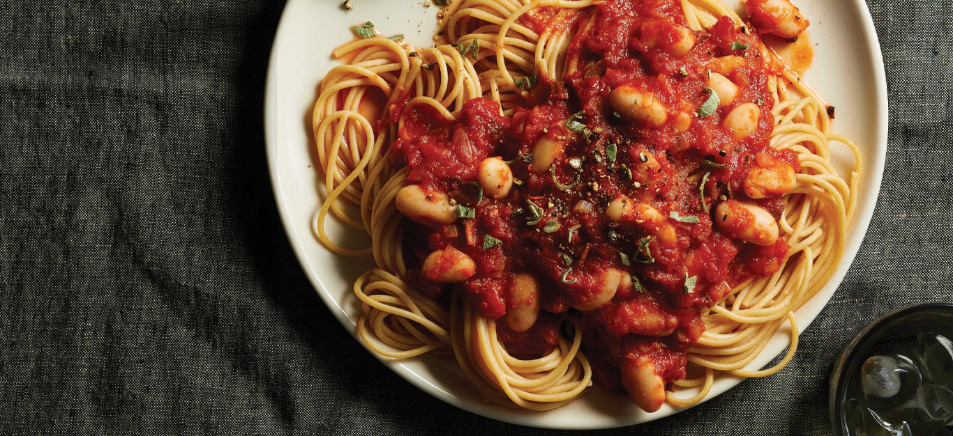 Spaghetti with White Beans and Shallot-Sage Marinara