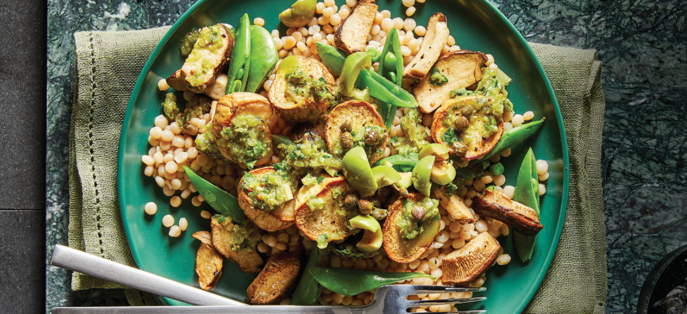 Vegan Mushroom Scallops with Spanish-Style Olive-Herb Sauce Recipe - Forks Over Knives