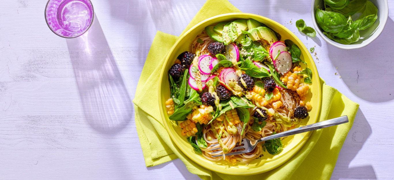 Summer Noodle Bowls with Fresh Corn and Blackberries
