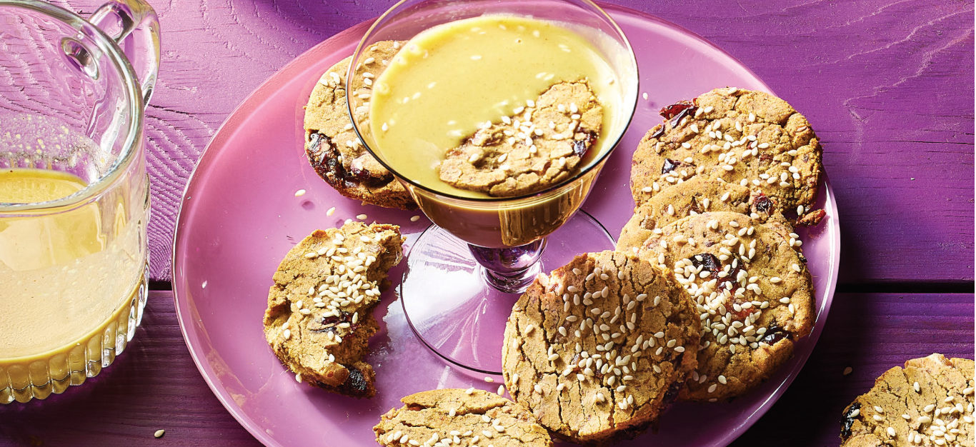 Sesame Date Cookies with Golden Turmeric Milk