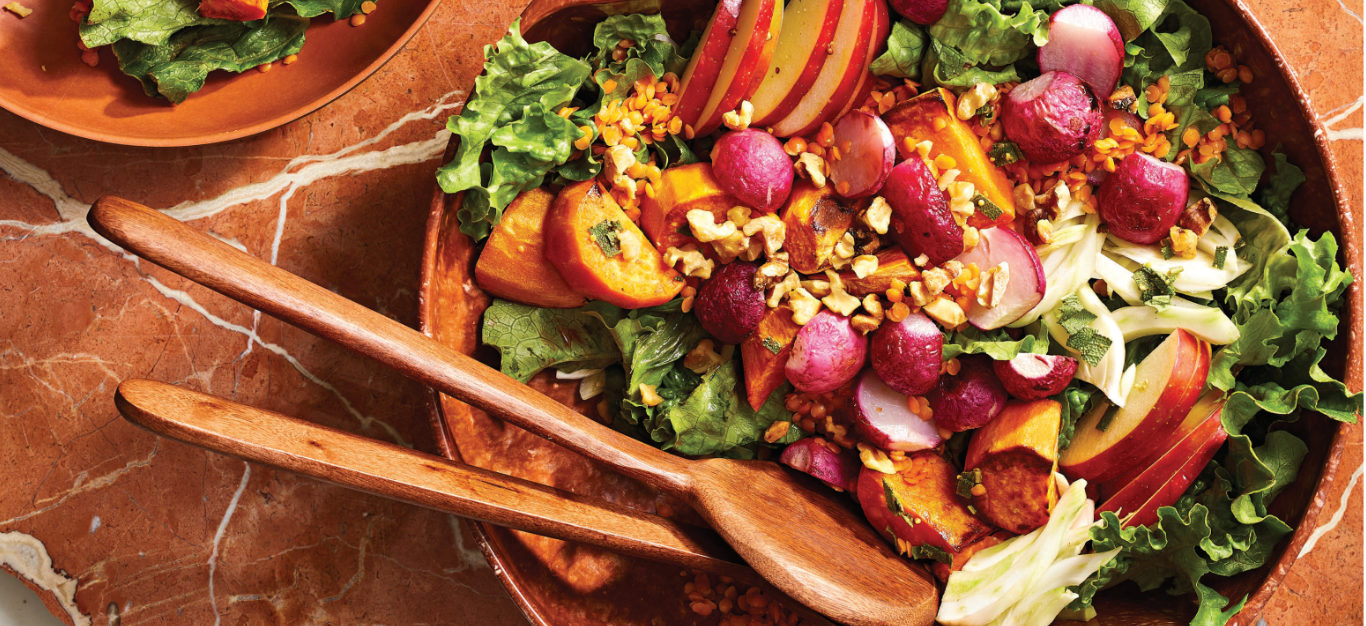 Roasted Radish Salad with Sweet Potato and Apple
