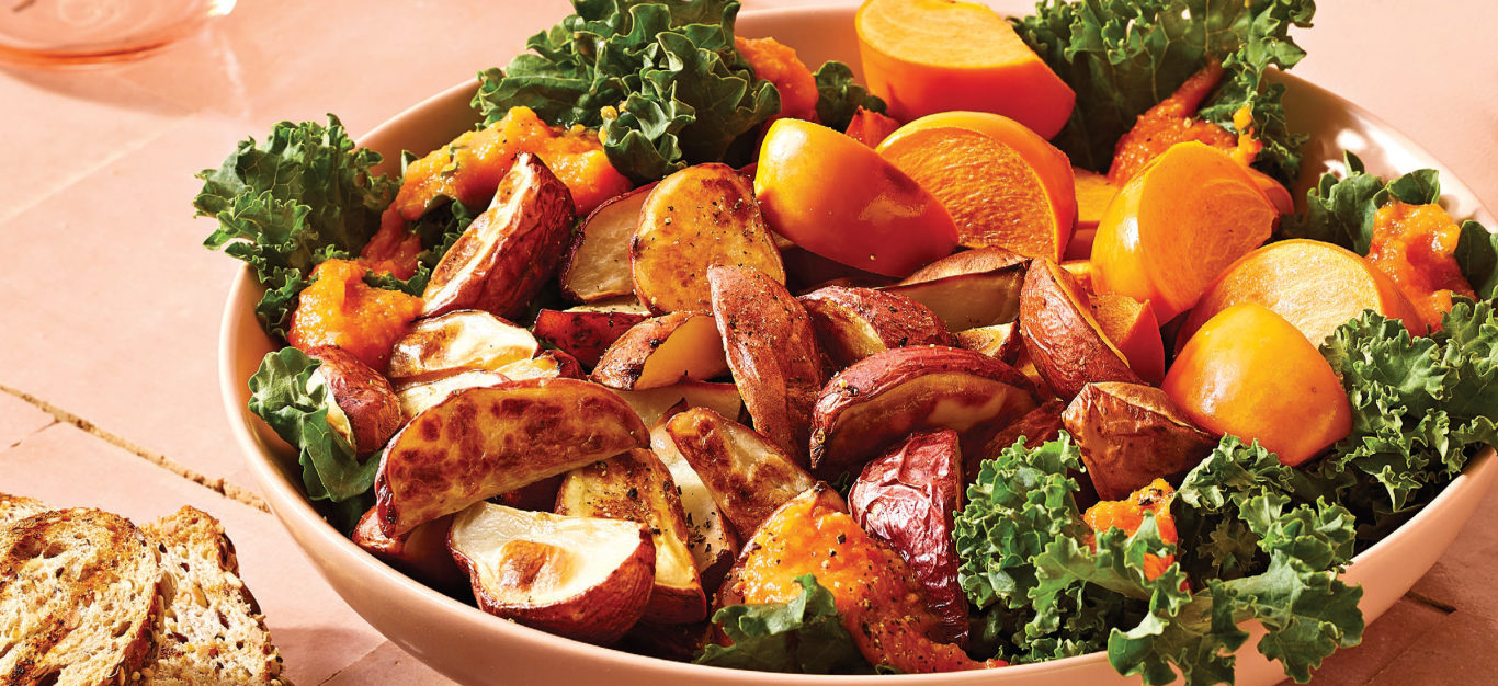 Warm Roasted Potato, Kale, and Persimmon Salad