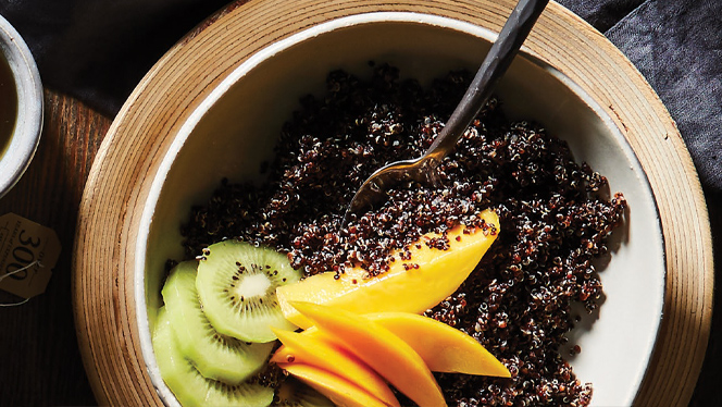 kiwi mango quinoa breakfast bowl
