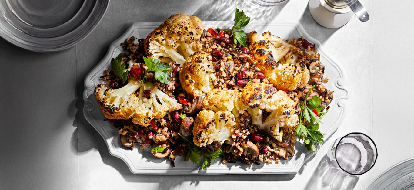 Whole Braised Cauliflower with Mixed-Grain Pilaf