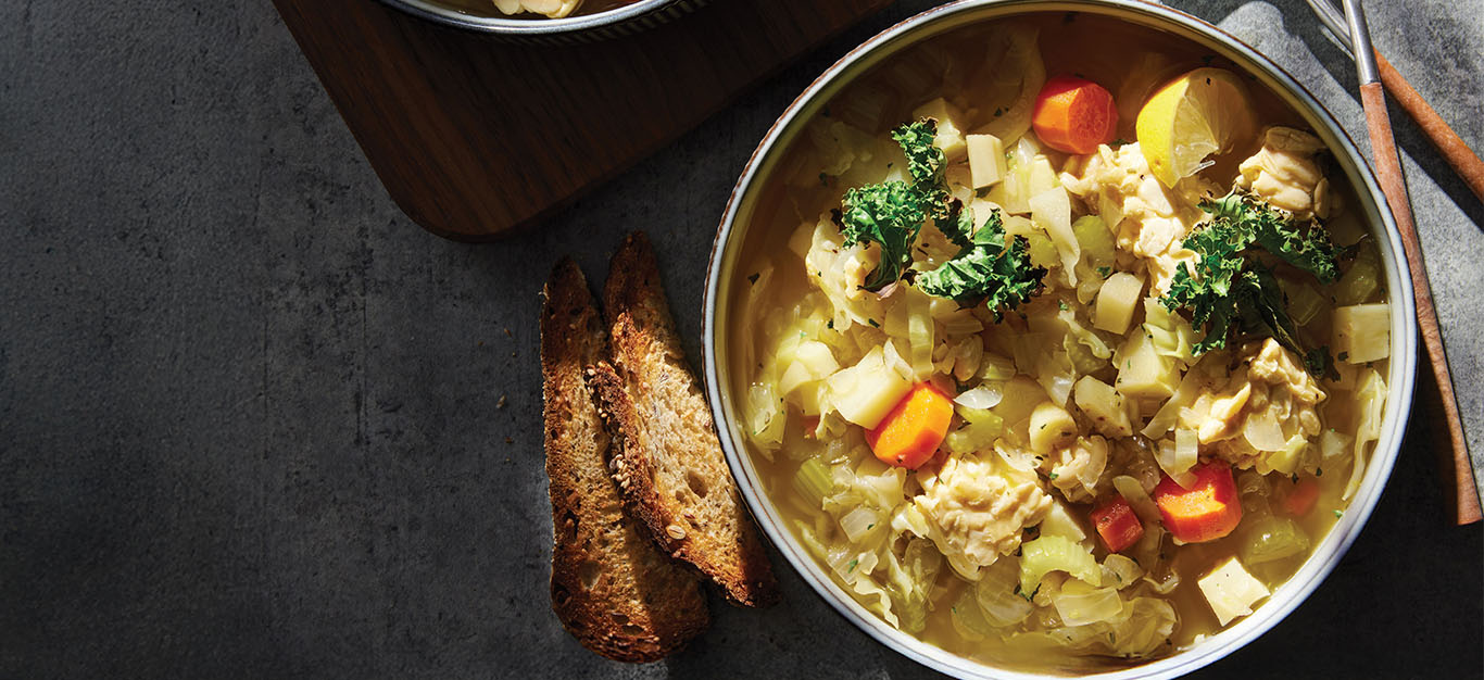 Cabbage Tempeh Stew with Crispy Kale