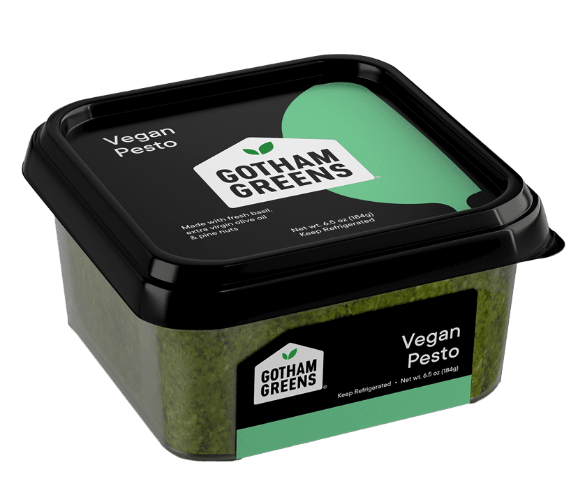 Package of Gotham Greens Vegan Pesto on a white background