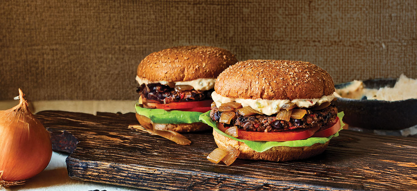 Black Bean Smash Burgers with Caramelized Onions