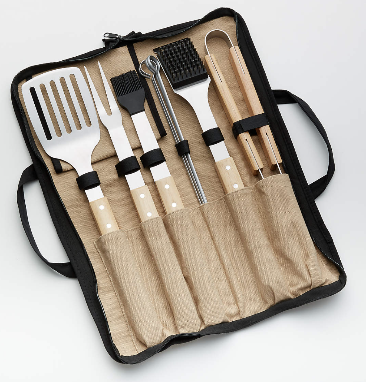 Wood-handled barbecue tool set