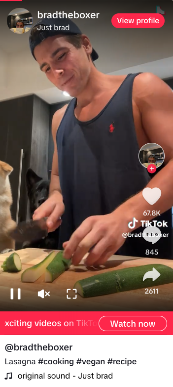 Screenshot of TikTok video by vegan health coach and personal chef Brad the Boxer