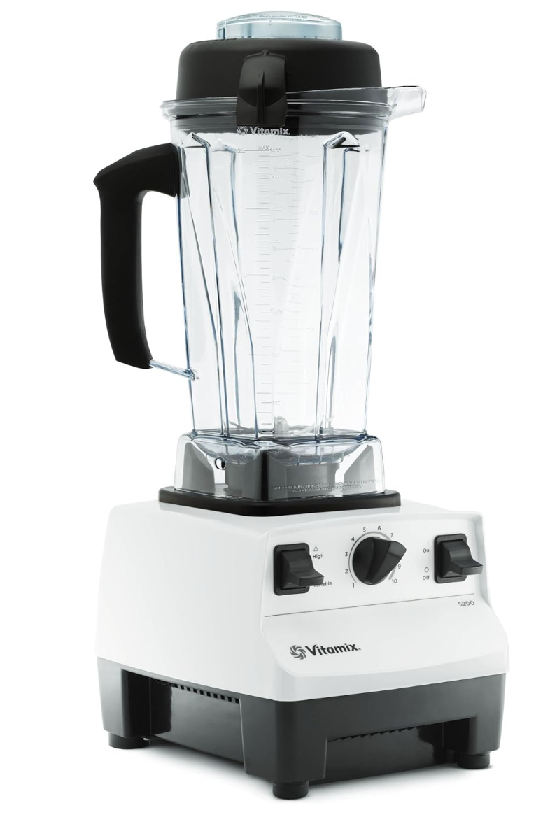 white Vitamix blender against a white background