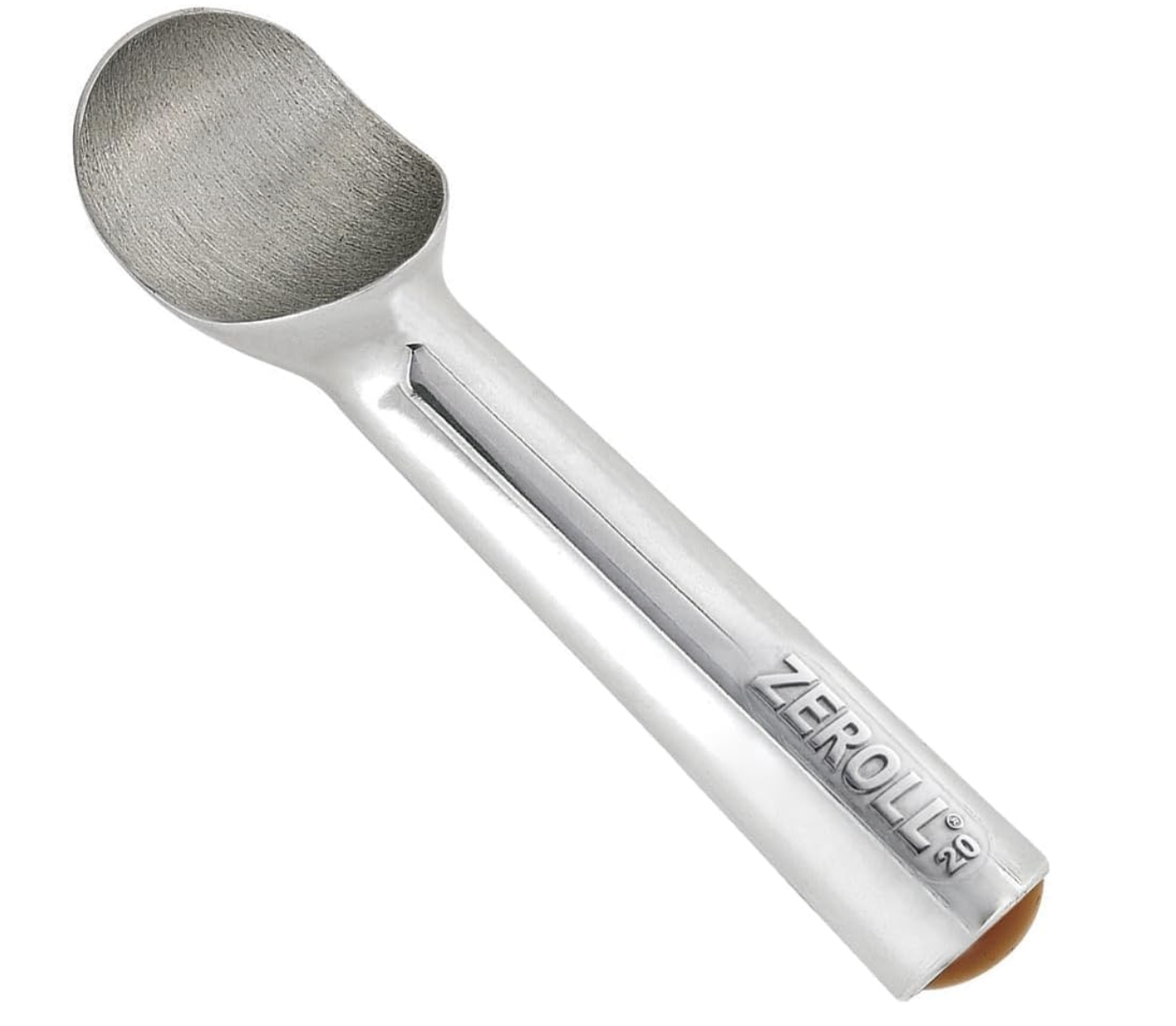 close up of a Zeroll ice cream scoop on a white background