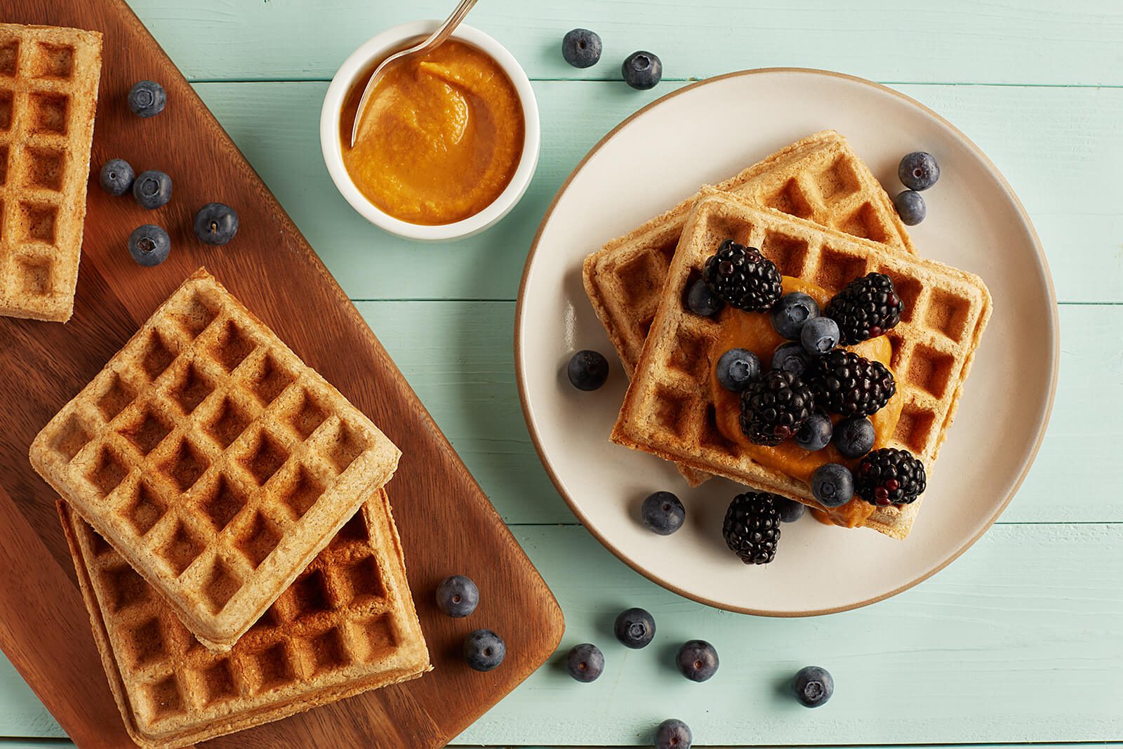 Cinnamon-Oat Waffles with Sweet Potato “Butter”