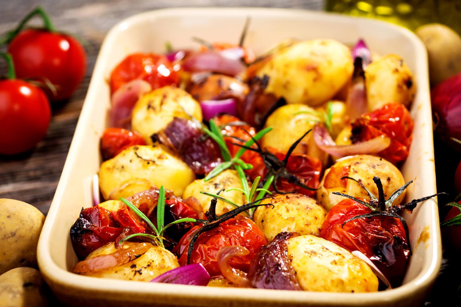 Rosemary Potato Bake with Onions and Tomatoes