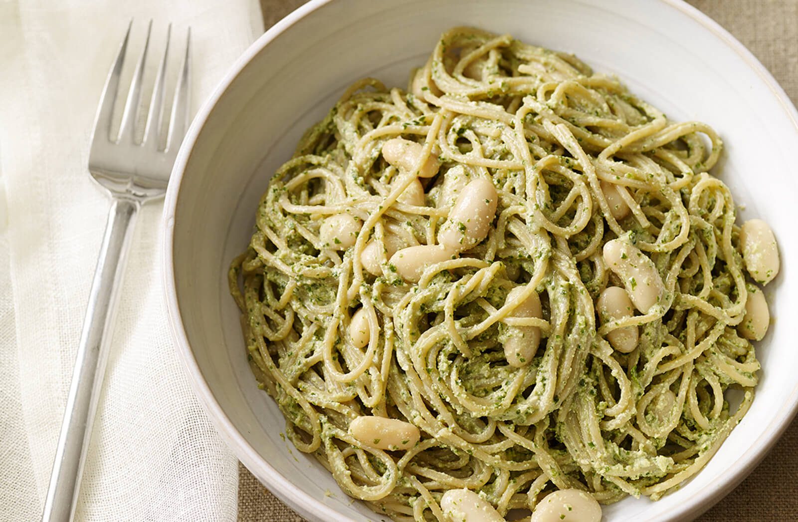 Pesto Pasta with White Beans