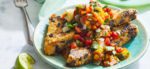 Black Bean Polenta Cakes with Pepper-Cilantro Salsa
