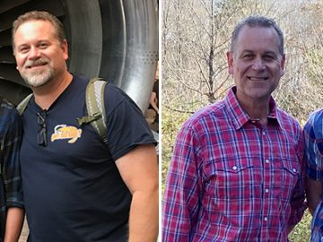Kendale Ritchey, DPM, in two photos, before and after adopting a whole-food, plant-based diet to tame painful inflammation from familial Mediterranean fever