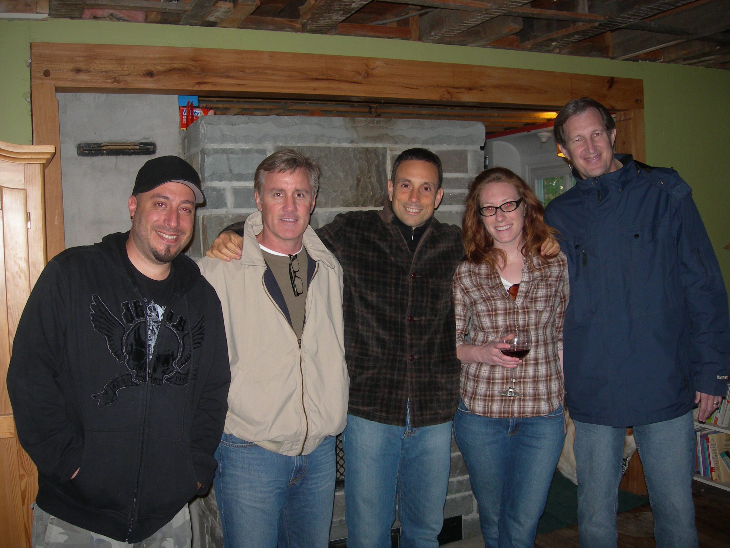 The core crew of the Forks Over Knives documentary film. (From left): John Orfanopoulos (camera, editing), producer John Corry, executive producer Brian Wendel, co-producer Allison Boon, and writer/director Lee Fulkerson.