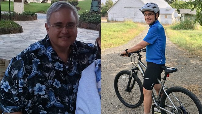 Howard Bielich, who reversed his diabetes on a plant-based diet, shown before and after changing his diet