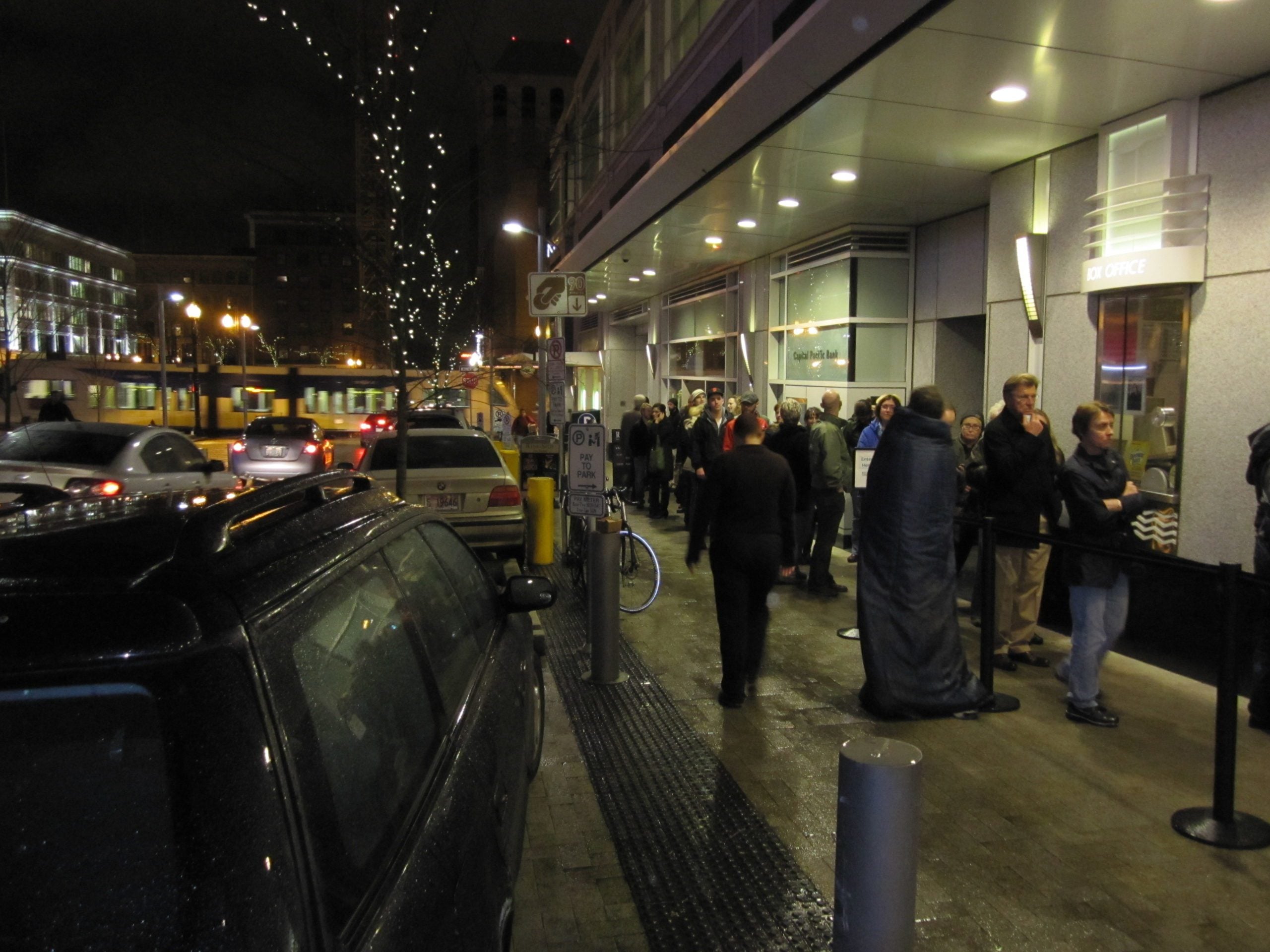 Moviegoers line up around the block for the theatrical release of Forks Over Knives in Portland, Oregon