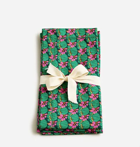 J crew liberty print napkin with bow tied around it