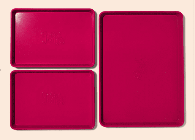 Great Jones Sheet Show Sheet pan trio - three magenta-hued sheet pans