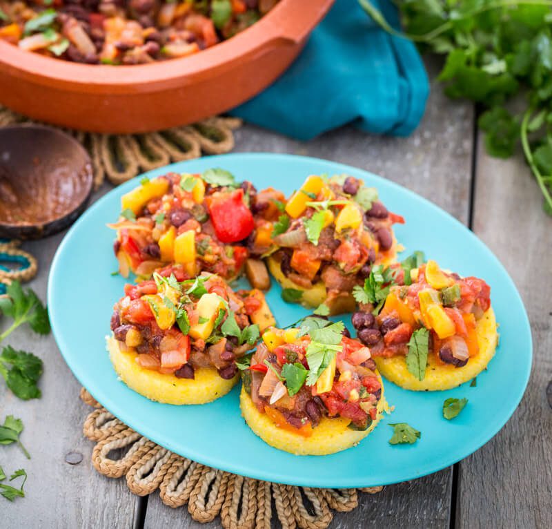 Polenta with Black Beans and Mango Salsa Recipe