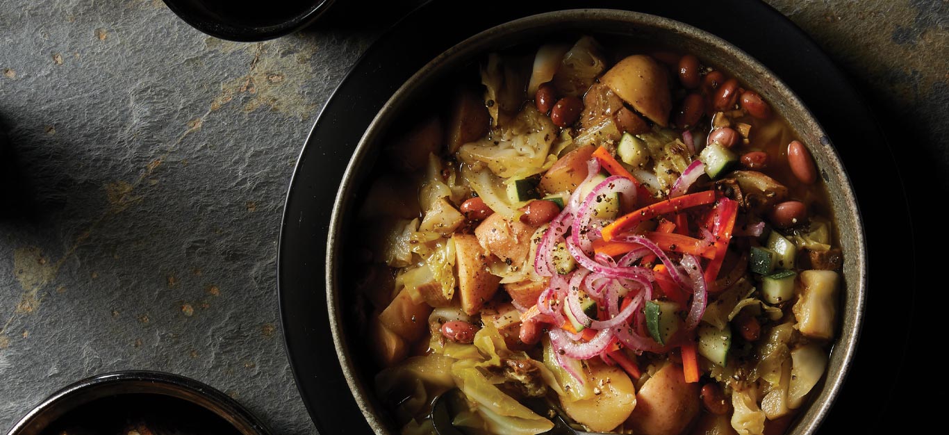 Instant Pot Cabbage and Potato Soup with Pickled Veggies Recipe