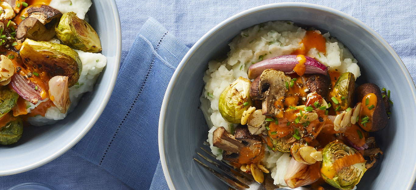Roasted Veggie Bowls with Garlic Mashed Potatoes Recipe