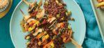 Summer Squash Veggie Skewers Over Edamame Quinoa