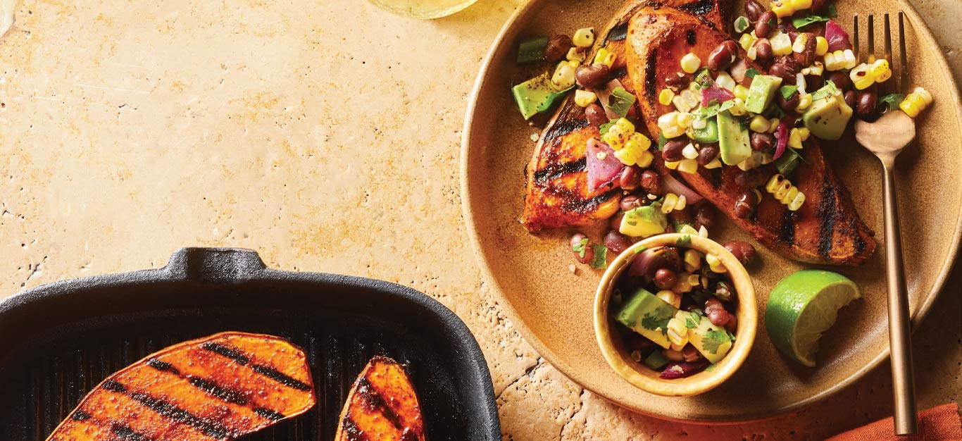 Sweet Potato Steaks with Grilled Salsa Recipe - Forks Over Knives
