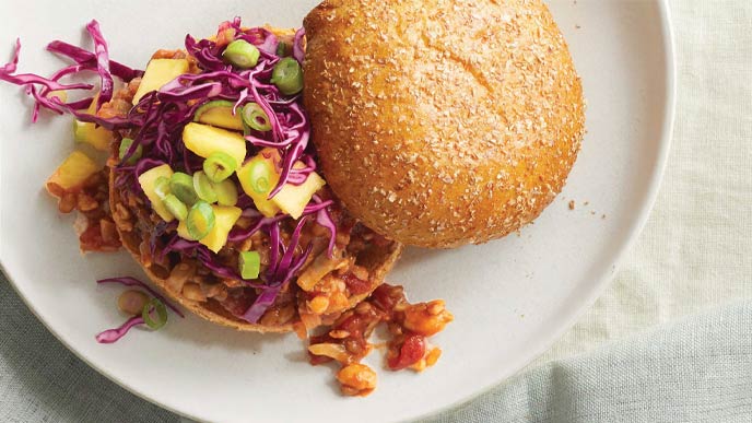Tempeh BBQ Sandwiches with Pineapple Slaw