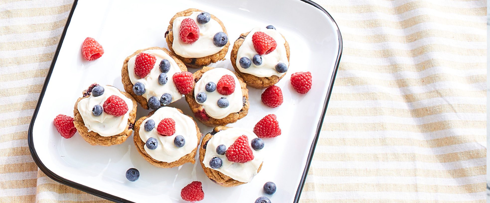 berry-banana cupcakes with creamy vanilla frosting