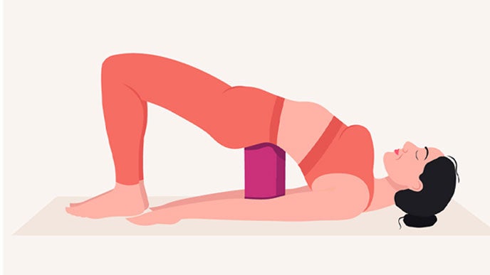 Illustration of a woman in Supported Bridge pose (Setu Bandha Sarvangasana)