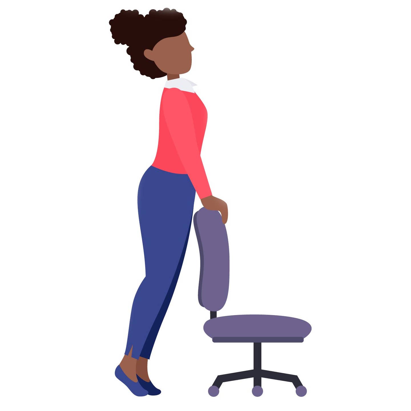 illustration of woman standing behind a chair doing a calf raise exercise