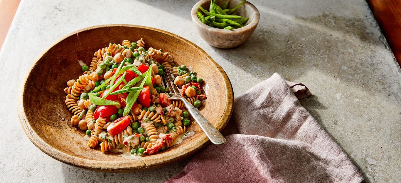 Creamy Chickpea Pasta Primavera Recipe Forks Over Knives