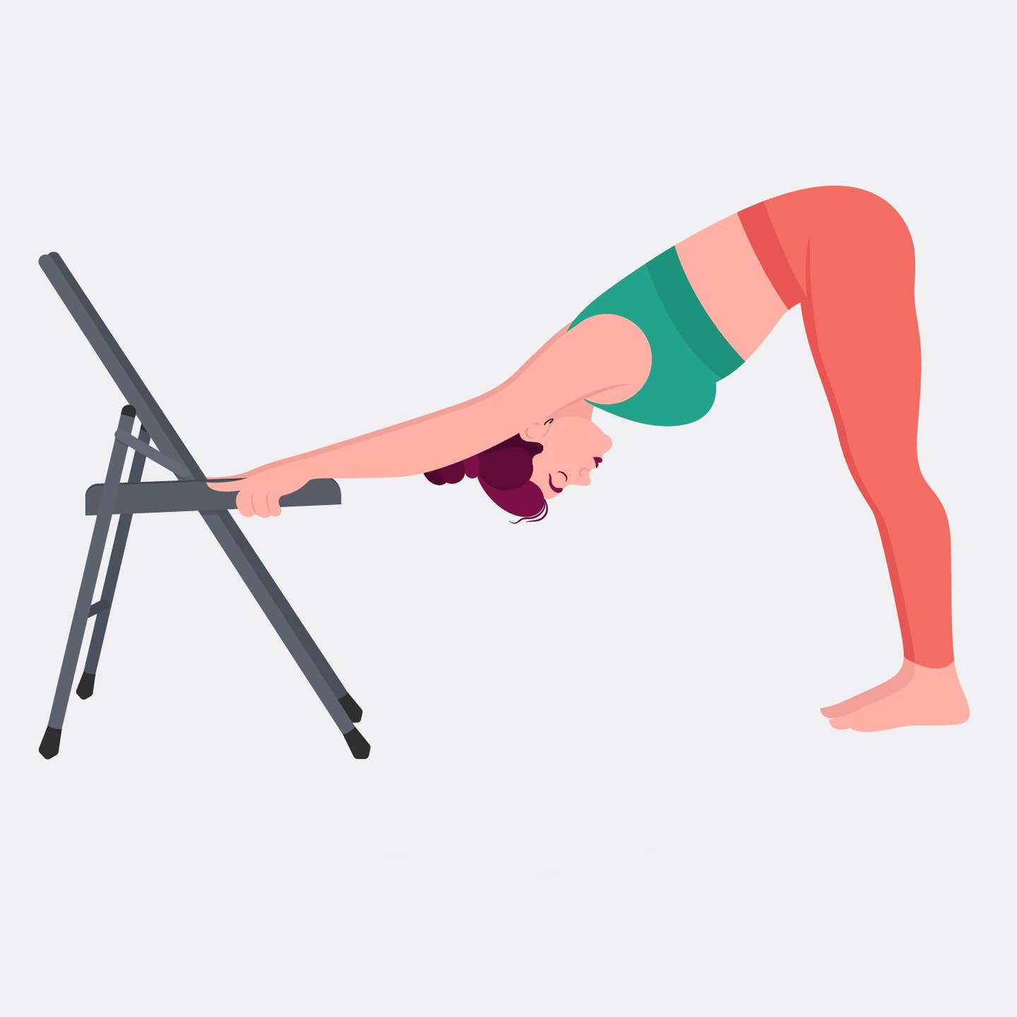 woman using a chair seat to do a supported downward dog stretch